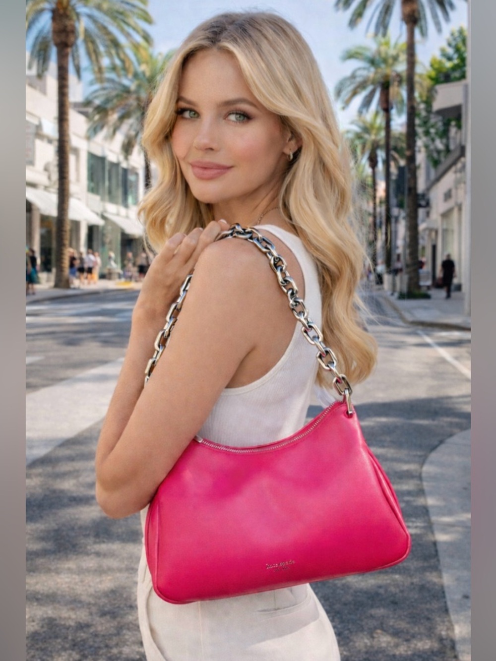 Kate Spade Grace Chain Shoulder Bag Smooth Hot Pink Genuine Leather Rosehip NWT